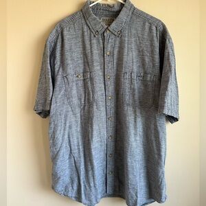 Duluth Trading Men’s Hemp Short Sleeve Botton Down 2XL Tall Blue Shirt Pockets